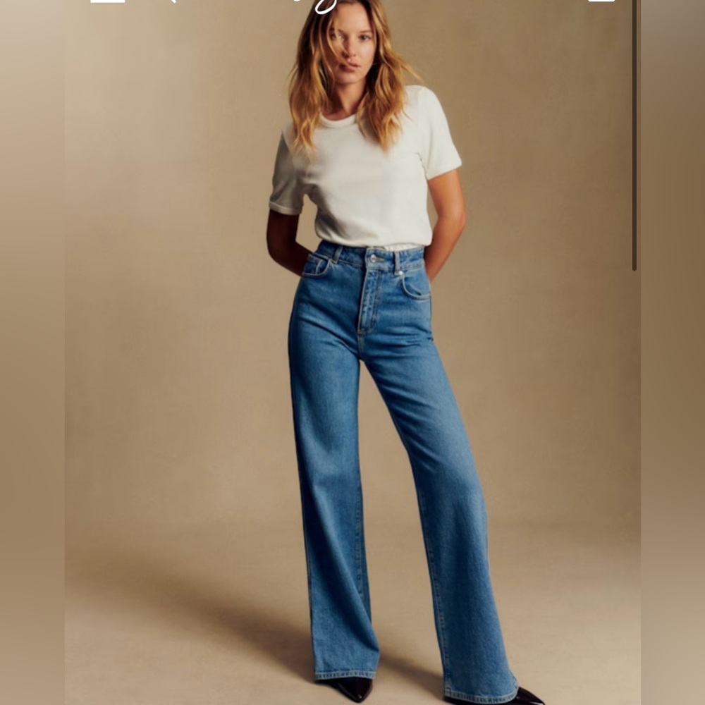 Sezane High-Rise Wide-Leg Jeans in Classic Blue